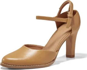 Coutgo Womens Chunky High Heels Closed Pointed Toe Ankle Strap Pumps Vintage D'Orsay Dress Party Shoes
