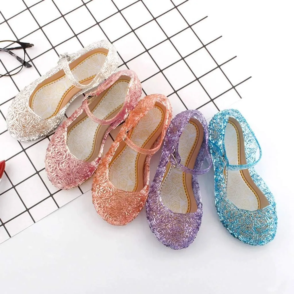 Girls Chunky Heels Jelly Sandals Dress Up Birthday Party Evening Dance Single Shoes Kids Toddler Strap Mary Jane