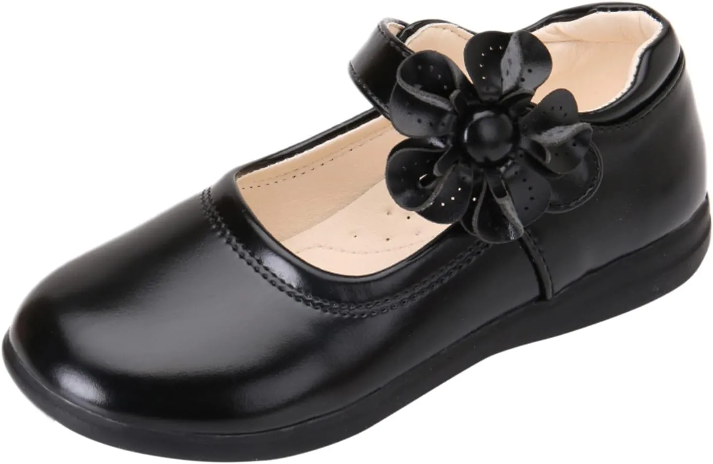 Girls Mary Jane School 𝗨niform Shoes Non-Slip Hook and Loop Princess Flower Flat𝘀 for Birthday Wedding Par𝘁y