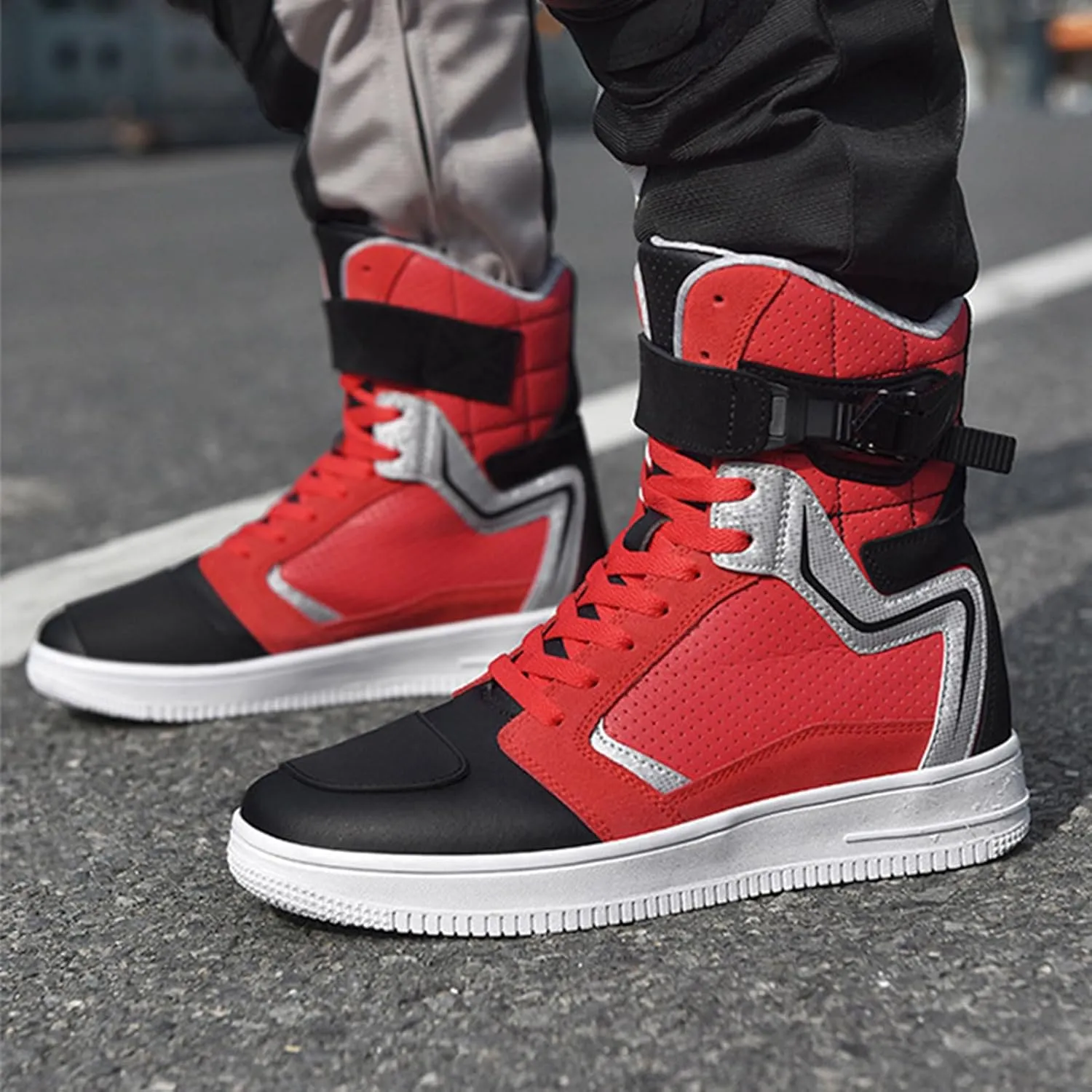 High-Top Motorcycle Cycling Shoes - Dirt Bike Cycling Shoes Boots with Gear Shift Pad, Waterproof/Anti-Slip Rubber Sole, for All Seasons Outdoor Hiking
