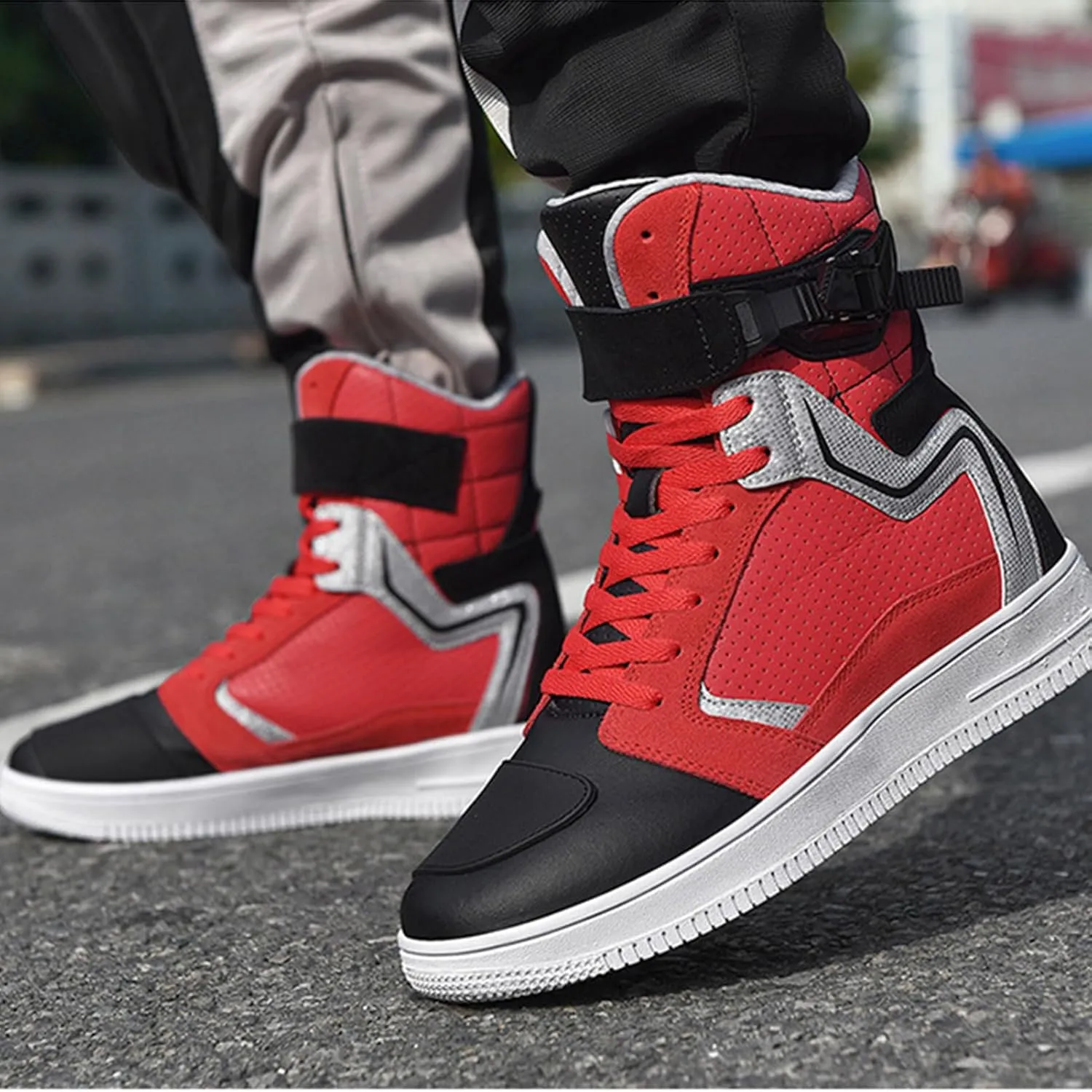 High-Top Motorcycle Cycling Shoes - Dirt Bike Cycling Shoes Boots with Gear Shift Pad, Waterproof/Anti-Slip Rubber Sole, for All Seasons Outdoor Hiking