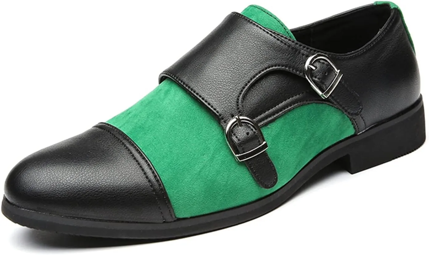 HOOENG Formal Oxford Shoes for Men Slip on Two Tone Monk Strap Cap Toe PU Leather Rubber Sole Block Heel Non Slip Anti-Slip Casual