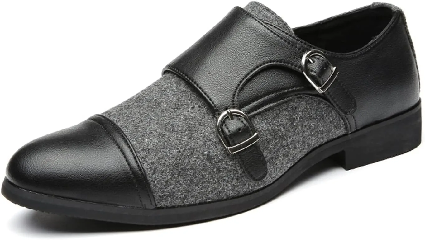 HOOENG Formal Oxford Shoes for Men Slip on Two Tone Monk Strap Cap Toe PU Leather Rubber Sole Block Heel Non Slip Anti-Slip Casual