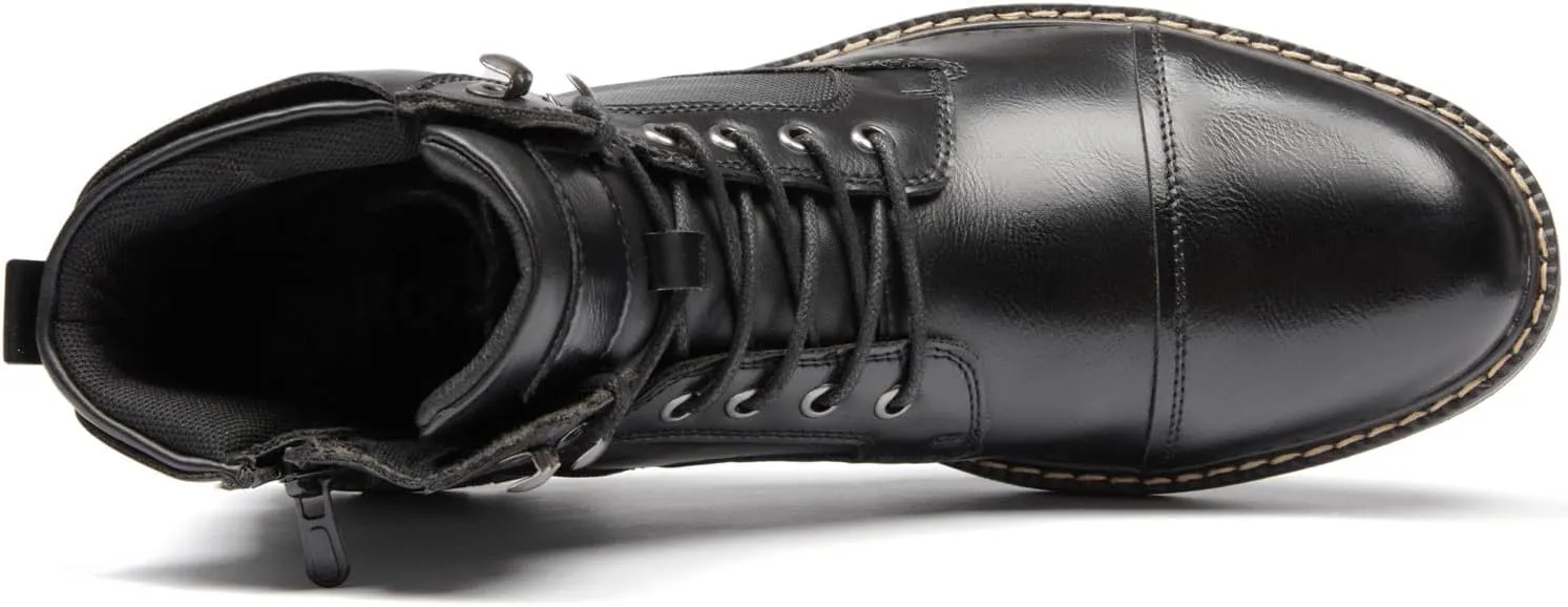 Men's Ankle Boots Motocycle Boots Lace-up Cap Toe Casual Chukka Boots with Side Zipper