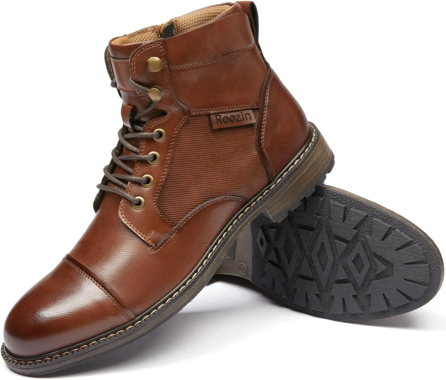 Men's Ankle Boots Motocycle Boots Lace-up Cap Toe Casual Chukka Boots with Side Zipper