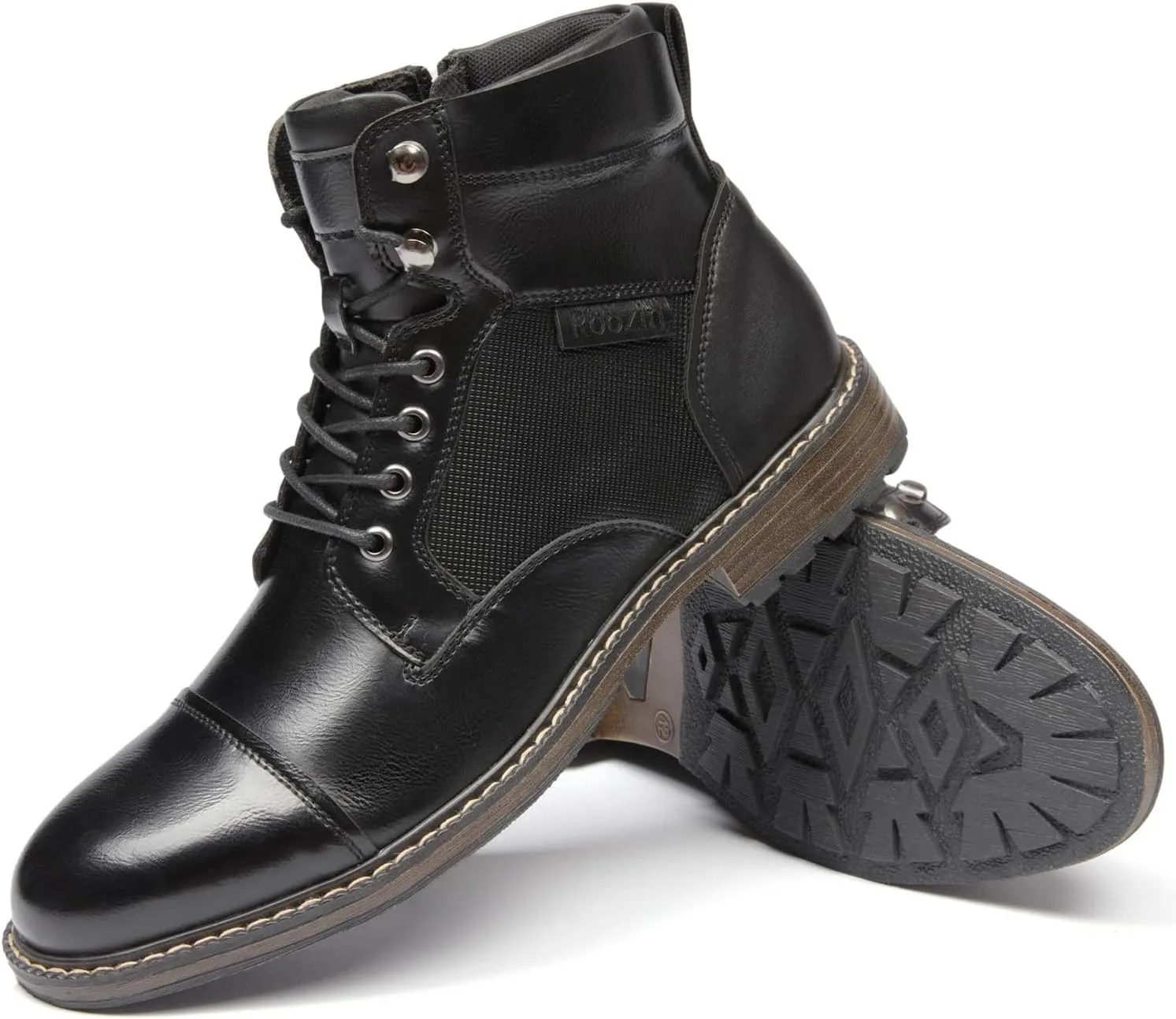 Men's Ankle Boots Motocycle Boots Lace-up Cap Toe Casual Chukka Boots with Side Zipper