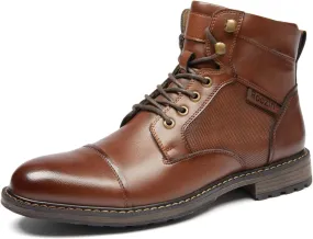 Men's Ankle Boots Motocycle Boots Lace-up Cap Toe Casual Chukka Boots with Side Zipper