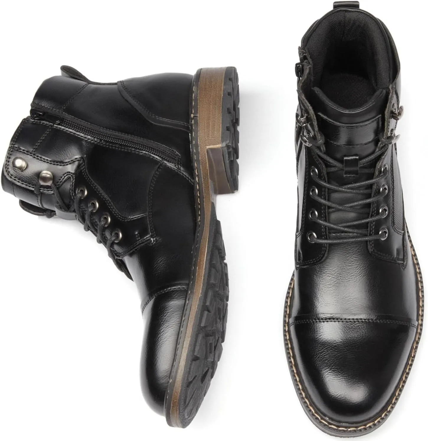 Men's Ankle Boots Motocycle Boots Lace-up Cap Toe Casual Chukka Boots with Side Zipper