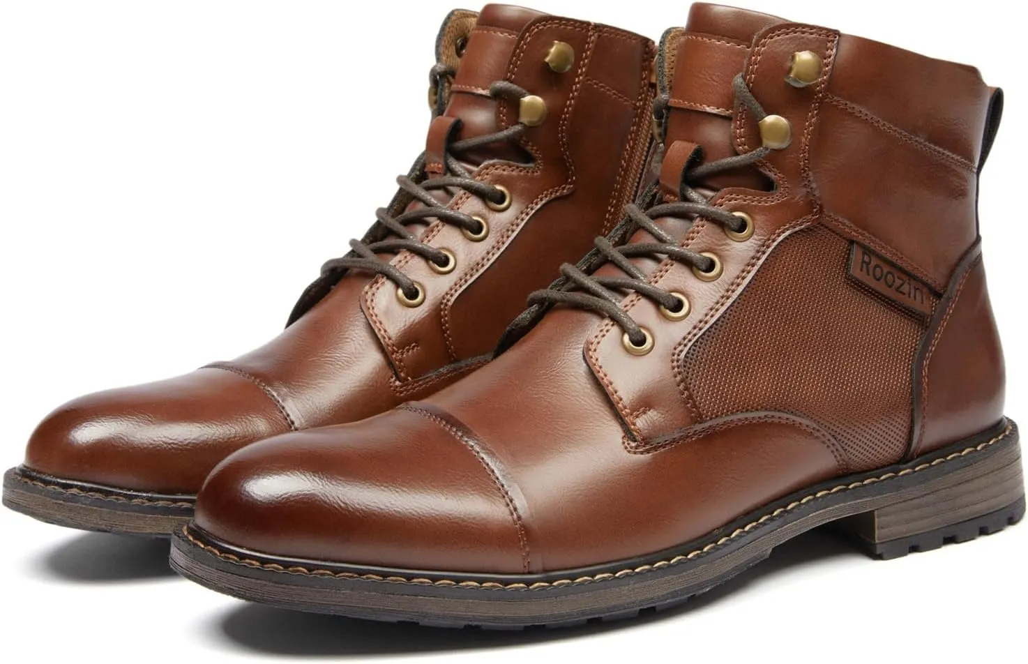 Men's Ankle Boots Motocycle Boots Lace-up Cap Toe Casual Chukka Boots with Side Zipper