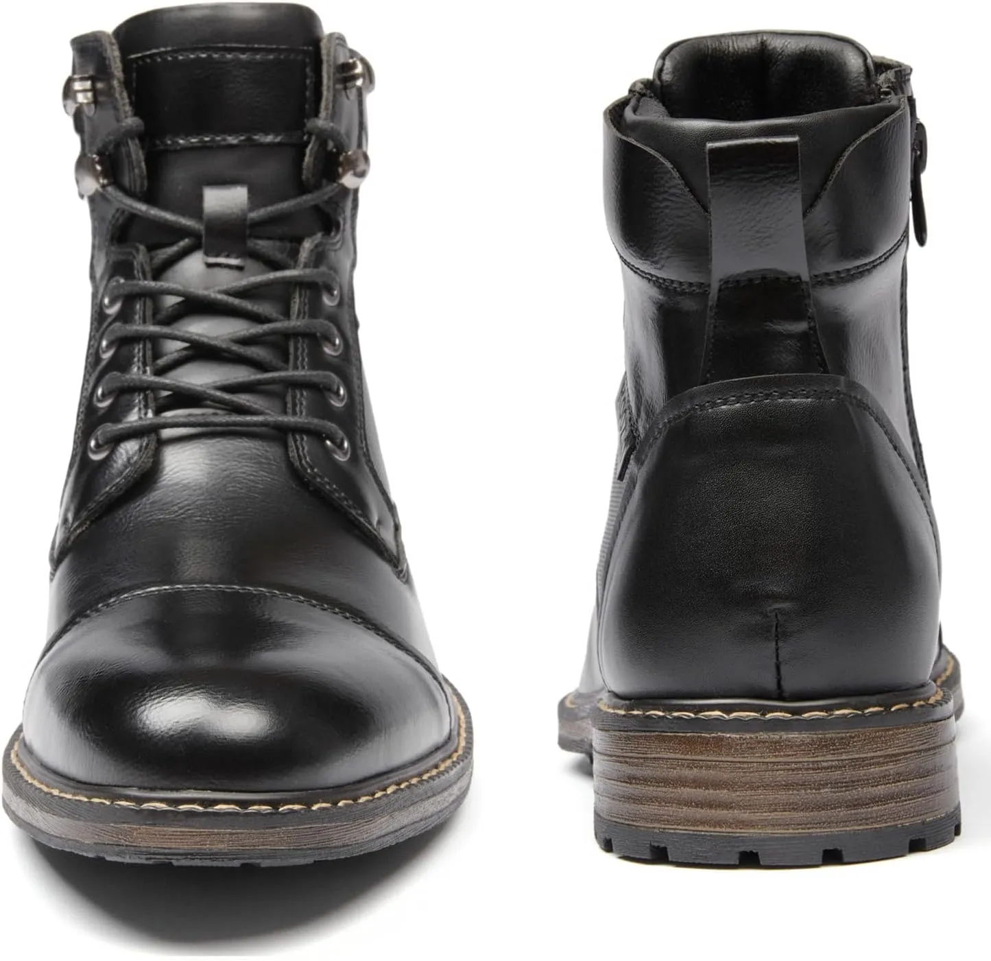 Men's Ankle Boots Motocycle Boots Lace-up Cap Toe Casual Chukka Boots with Side Zipper