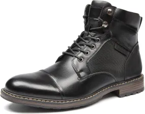 Men's Ankle Boots Motocycle Boots Lace-up Cap Toe Casual Chukka Boots with Side Zipper