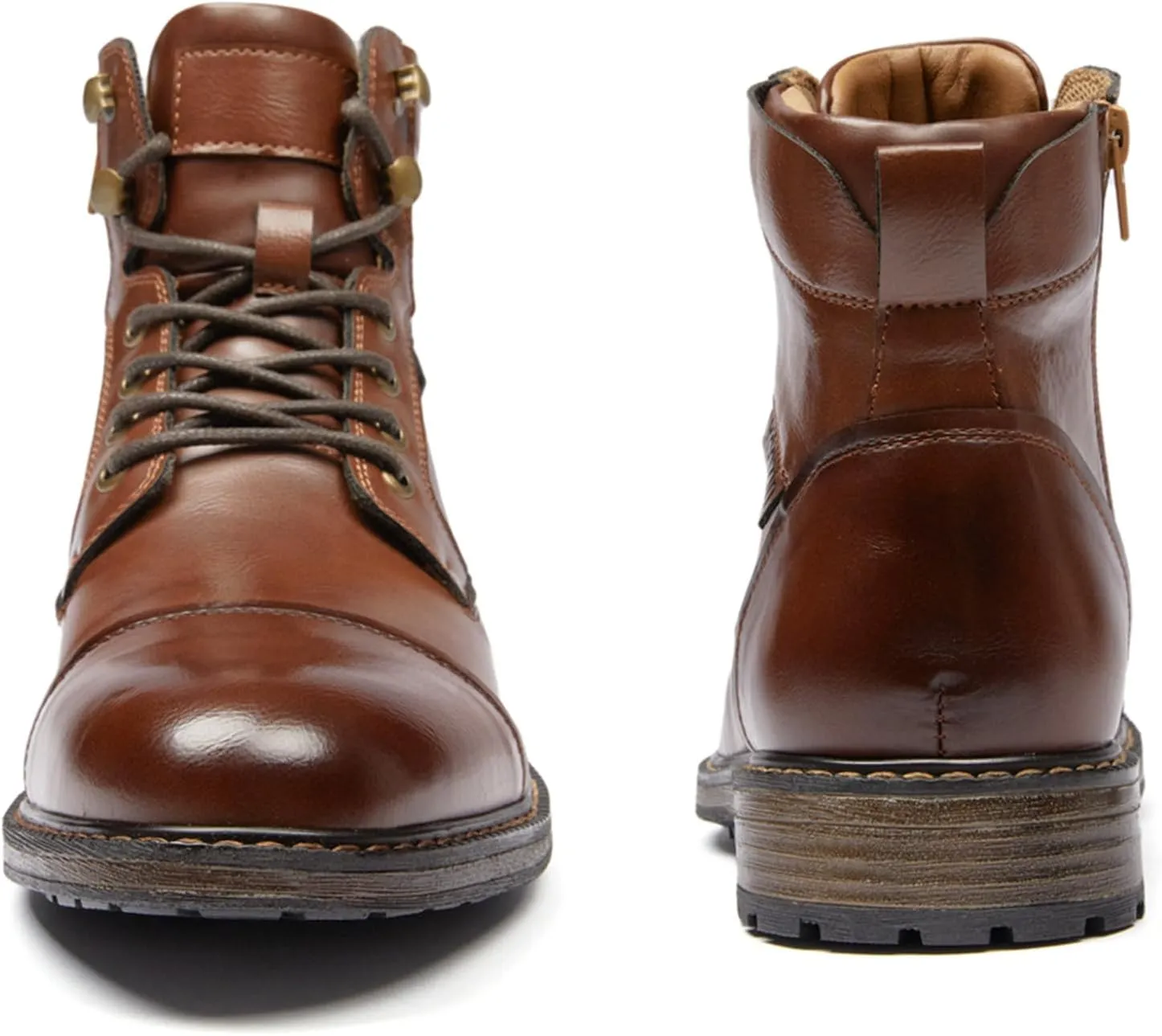 Men's Ankle Boots Motocycle Boots Lace-up Cap Toe Casual Chukka Boots with Side Zipper