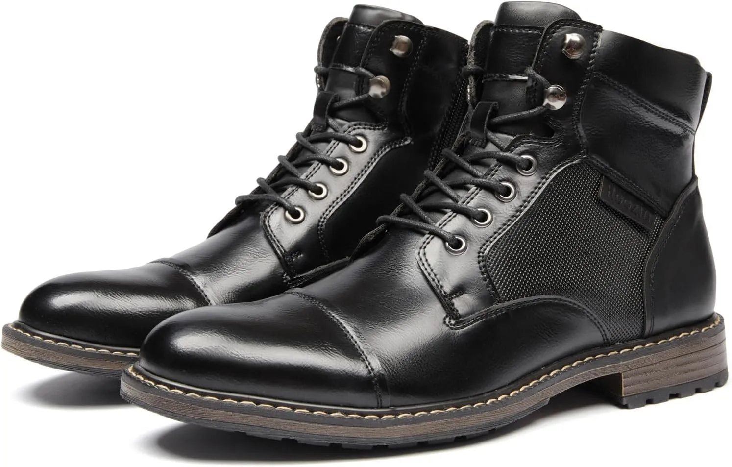 Men's Ankle Boots Motocycle Boots Lace-up Cap Toe Casual Chukka Boots with Side Zipper