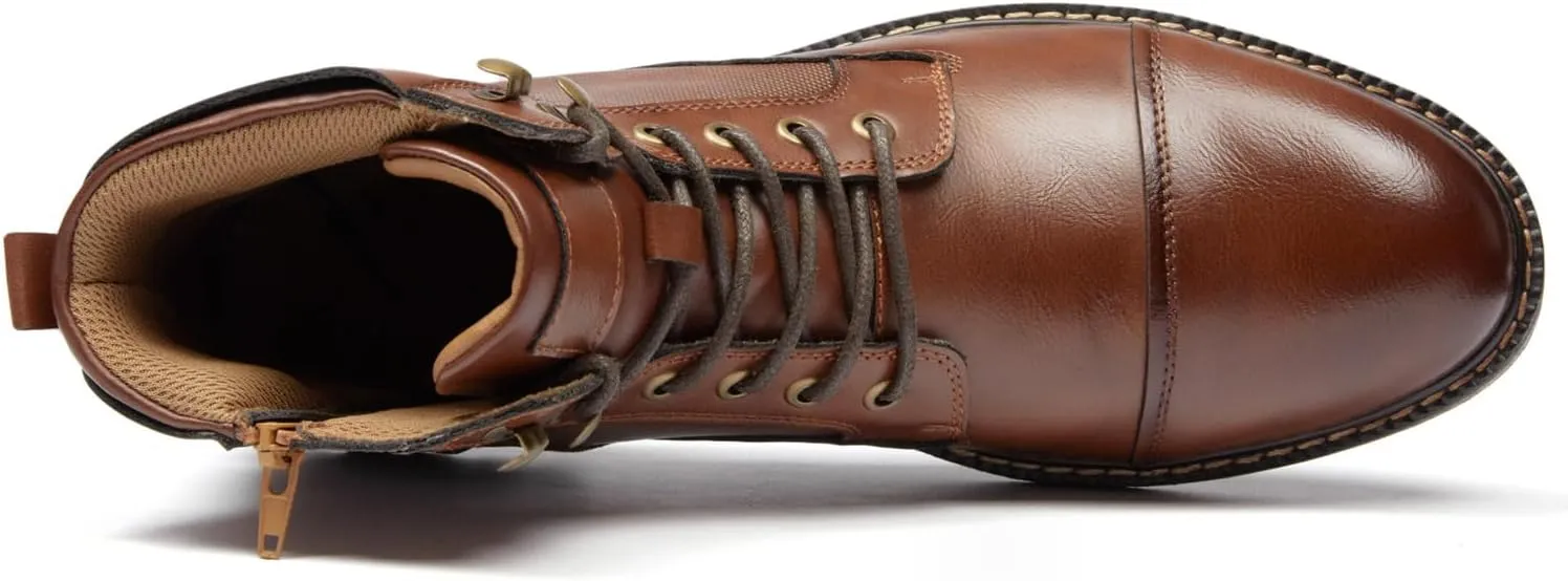 Men's Ankle Boots Motocycle Boots Lace-up Cap Toe Casual Chukka Boots with Side Zipper