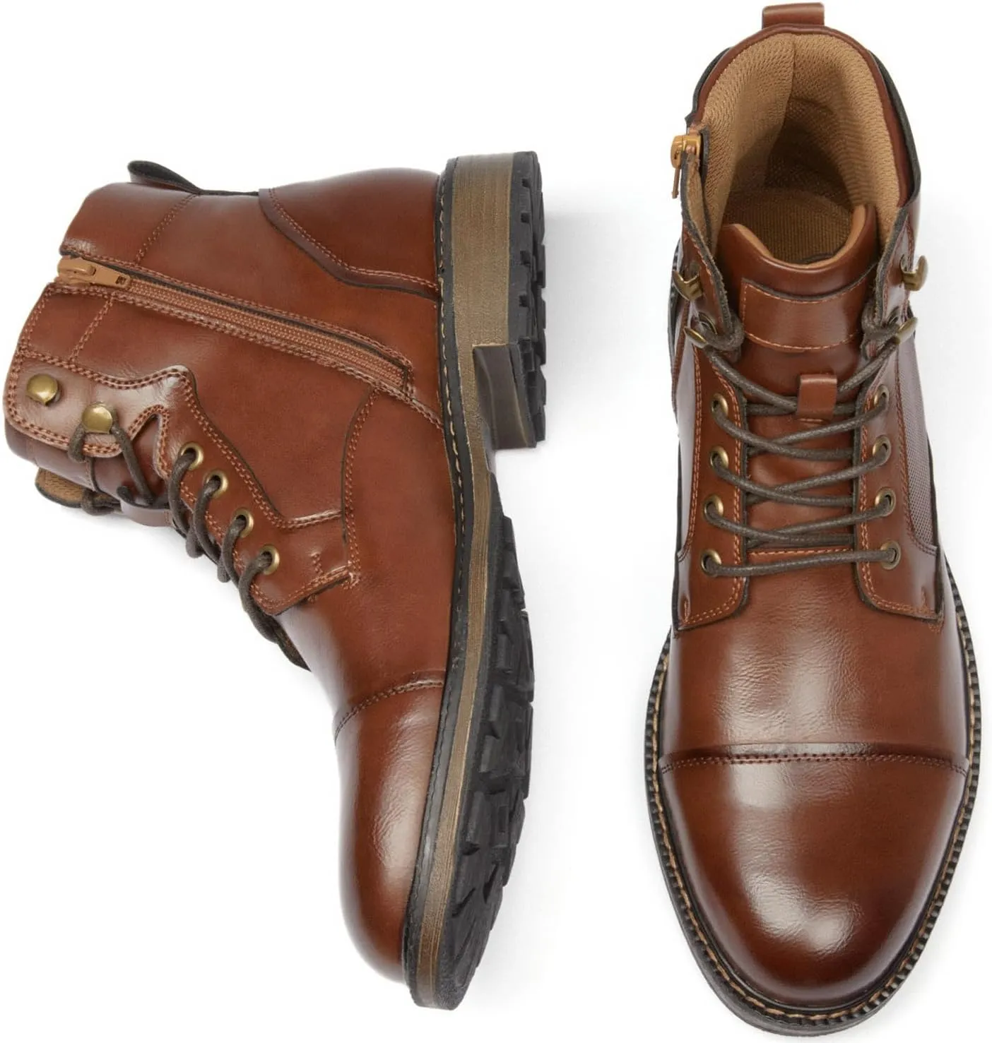 Men's Ankle Boots Motocycle Boots Lace-up Cap Toe Casual Chukka Boots with Side Zipper