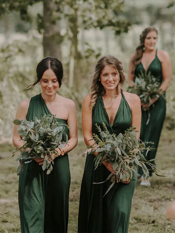 Mismatched Emerald Green A-line Floor-length Bridesmaid Dresses, BD3190