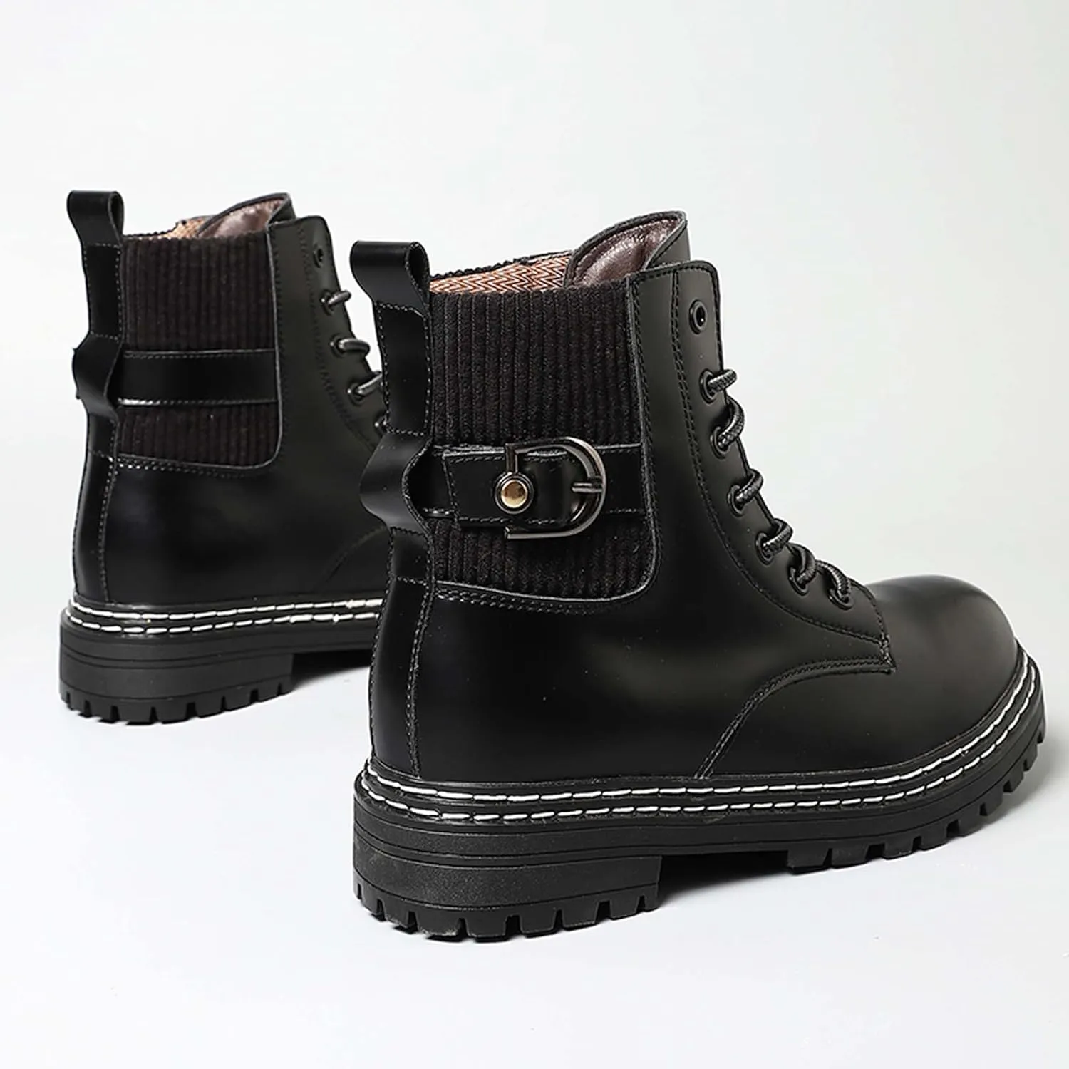 Motorcycle Riding Boots for Men and Women-Street Fashion Combat Boots-Classic Black Lace-Up Oxford Boots-Waterproof Leather Bicycle Boots-Ankle Support Height Enhancement Boots