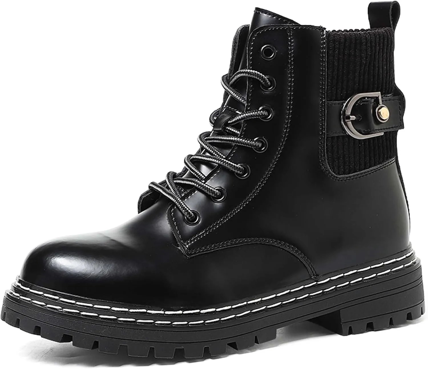 Motorcycle Riding Boots for Men and Women-Street Fashion Combat Boots-Classic Black Lace-Up Oxford Boots-Waterproof Leather Bicycle Boots-Ankle Support Height Enhancement Boots