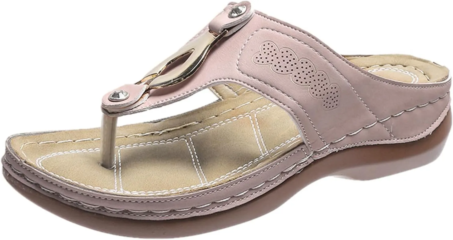 Orthopedic Sandals for Women Arch Support Flip Flops Sandals Walking Thong Sandals 3D Hollow Flower Wedge Shoes