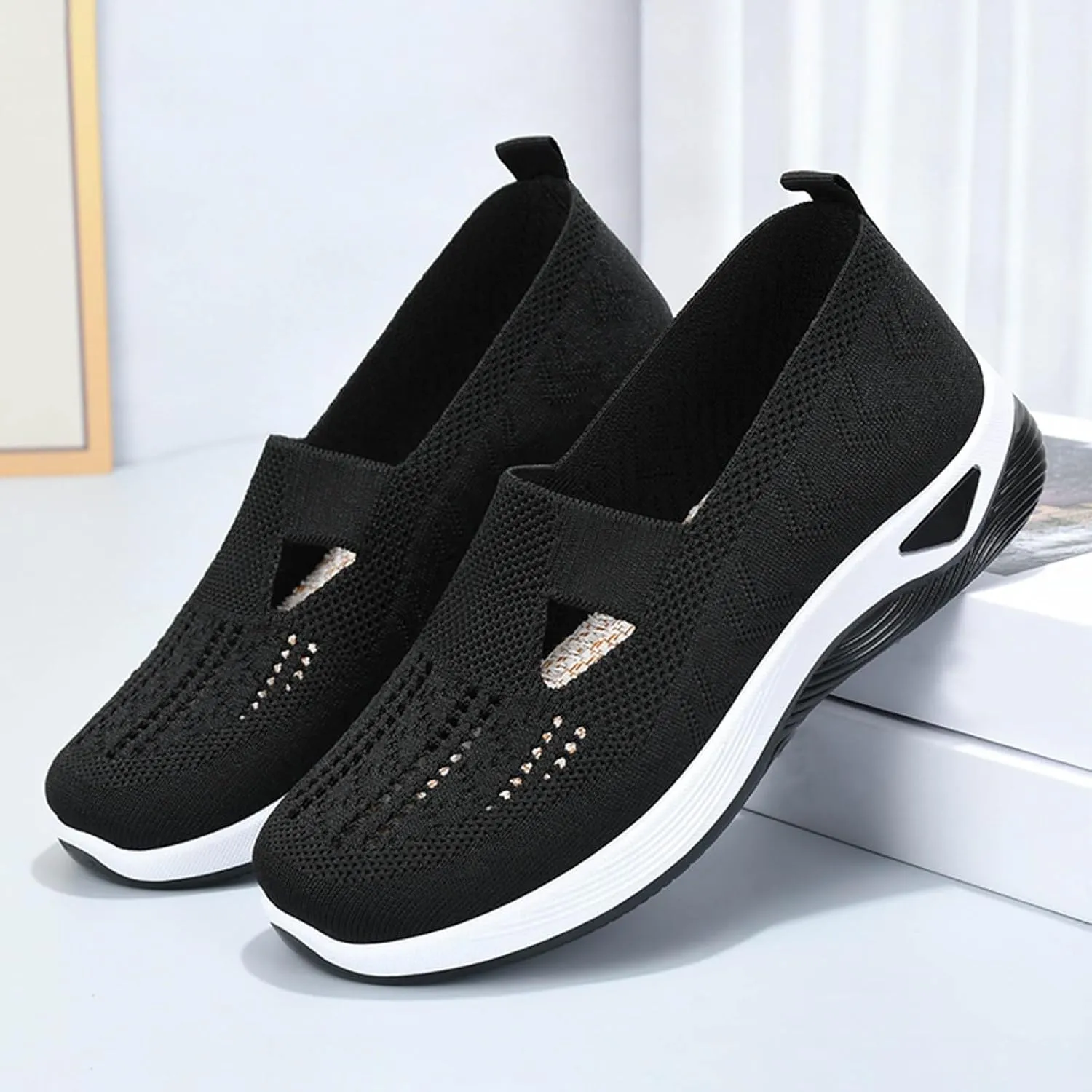 Orthopedic Walking Shoes for Diabetic Women Slip On Sneakers with Arch Support Comfortable Casual Loafers Plantar Fasciitis Foot Heel Pain Relief