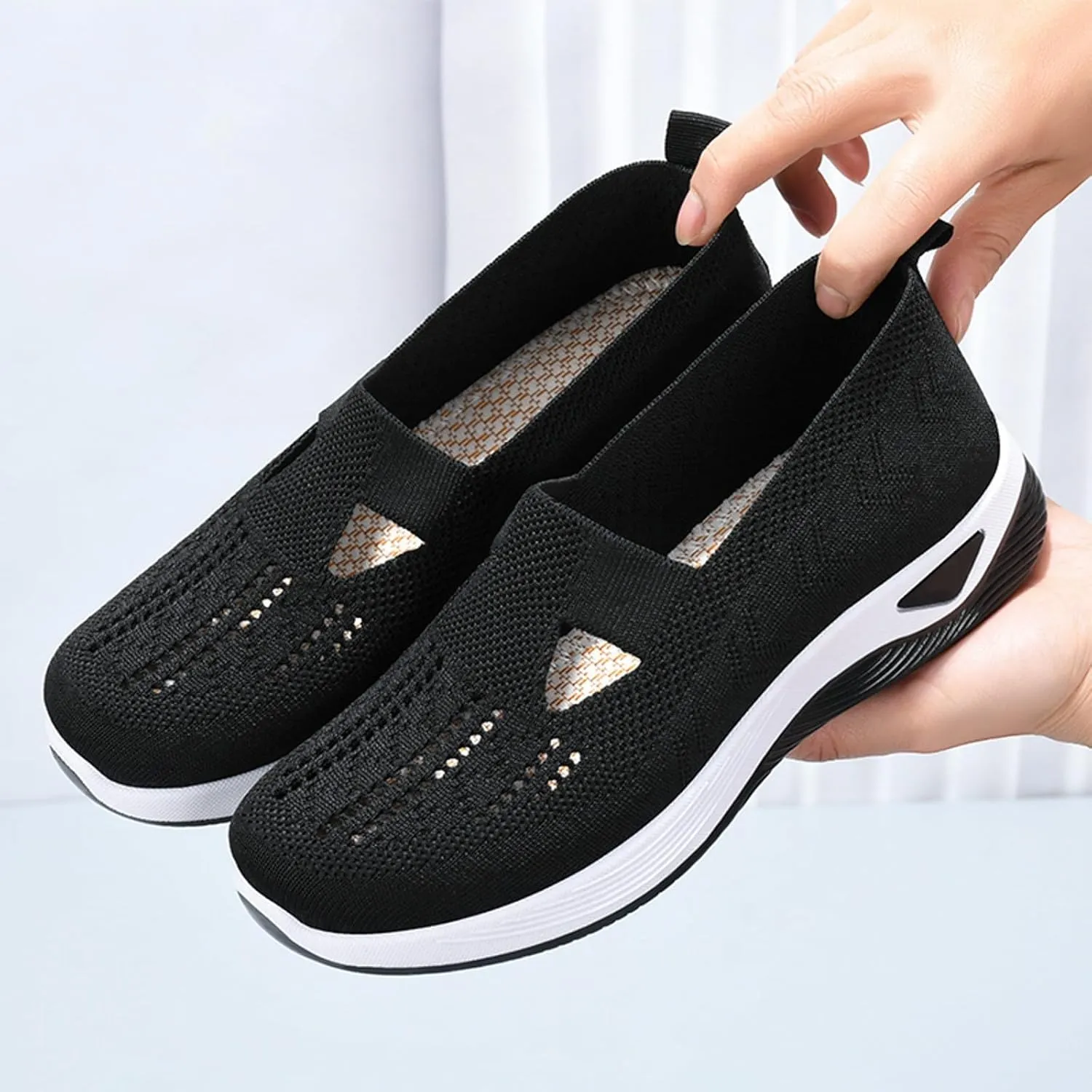 Orthopedic Walking Shoes for Diabetic Women Slip On Sneakers with Arch Support Comfortable Casual Loafers Plantar Fasciitis Foot Heel Pain Relief