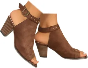 SACFOF Womens Suede Peep Toe Ankle Booties Mid Heels Ankle Strap Cutout Wedge Back Zipper Sandals Dress Boots