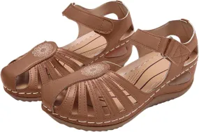 Sandals Women Dressy Summer Closed Toe Wedge Platform Sandals Comfortable Orthopedic Vintage Hollow Out Gladiator Sandal Ankle Strap Beach Walking Shoes Indoor Outdoor for Summer