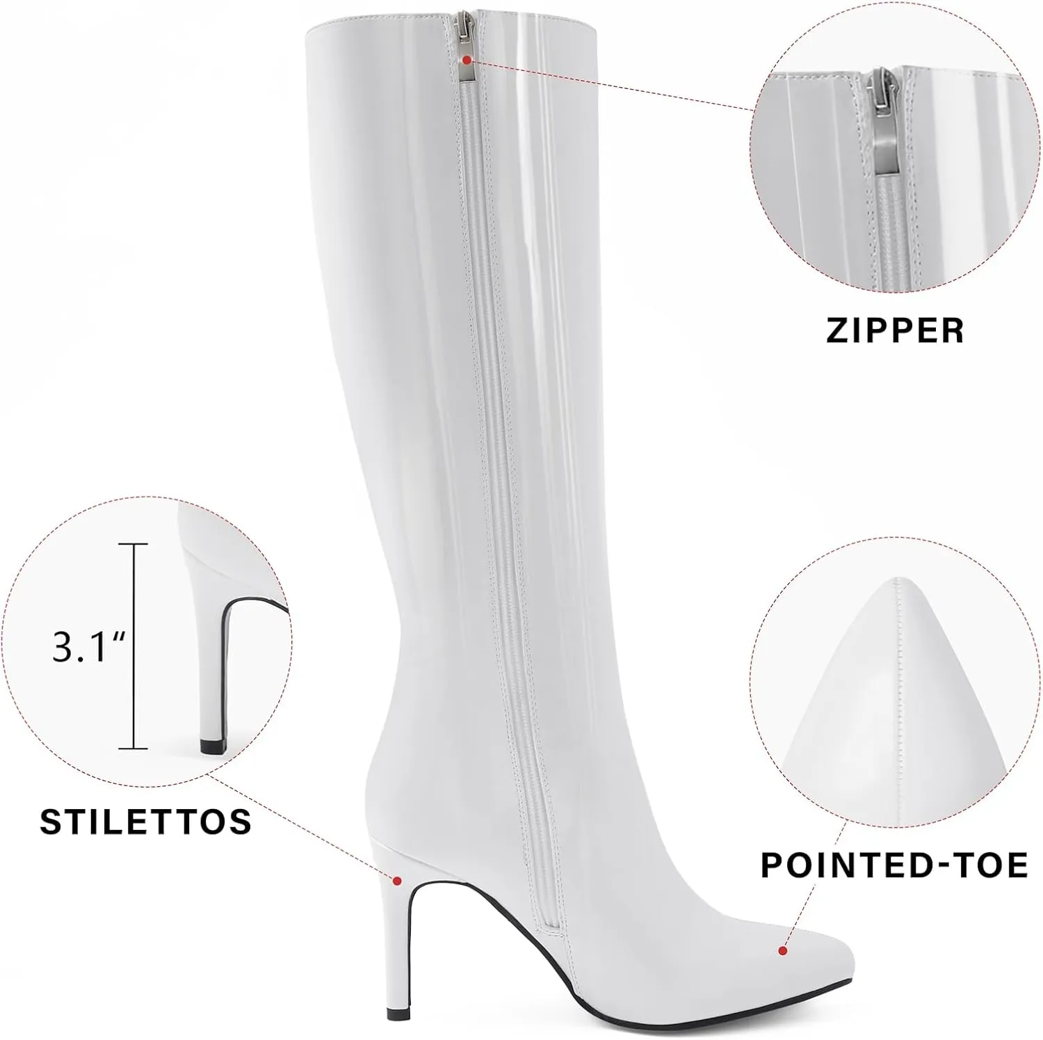 Shoe'N Tale Women's Knee High Boots Pointed Toe Stiletto High Heel Long Boots Side Zipper Tall Boots