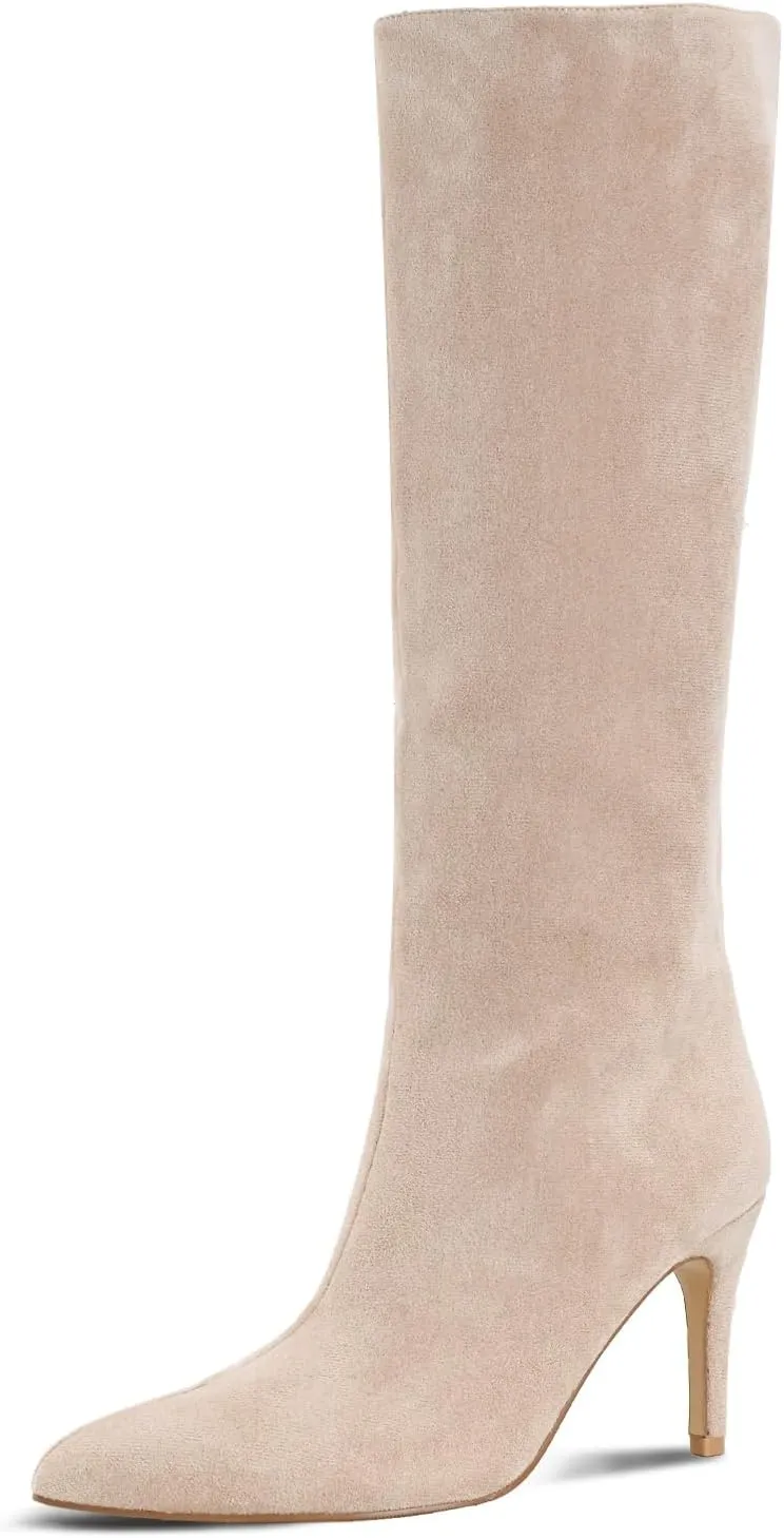 Shoe'N Tale Women's Knee High Boots Pointed Toe Stiletto High Heel Long Boots Side Zipper Tall Boots