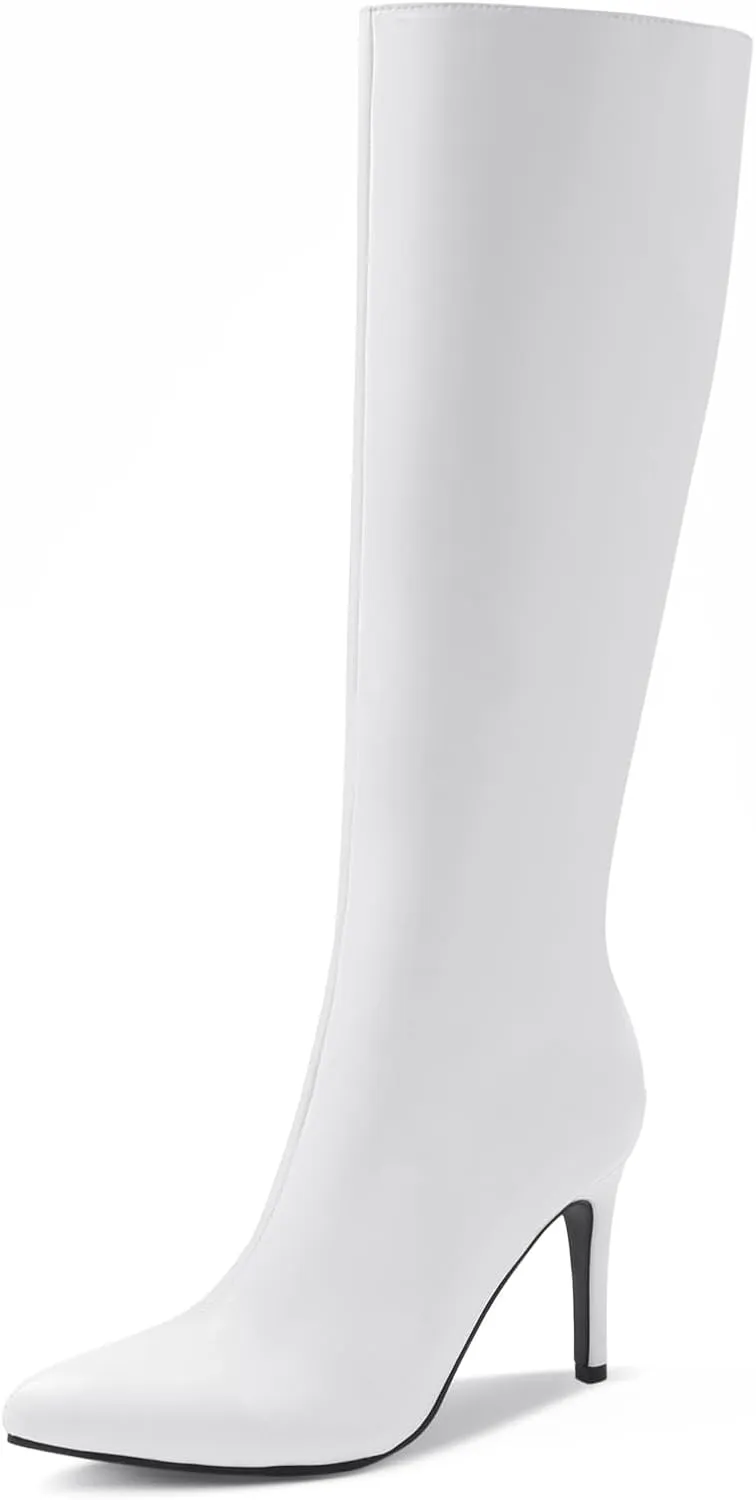 Shoe'N Tale Women's Knee High Boots Pointed Toe Stiletto High Heel Long Boots Side Zipper Tall Boots