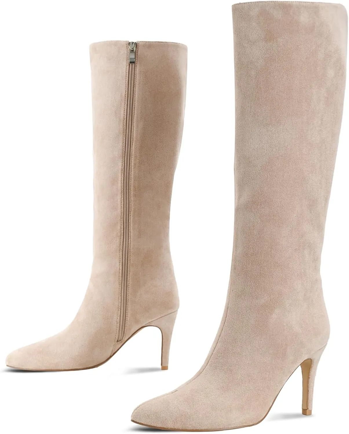 Shoe'N Tale Women's Knee High Boots Pointed Toe Stiletto High Heel Long Boots Side Zipper Tall Boots