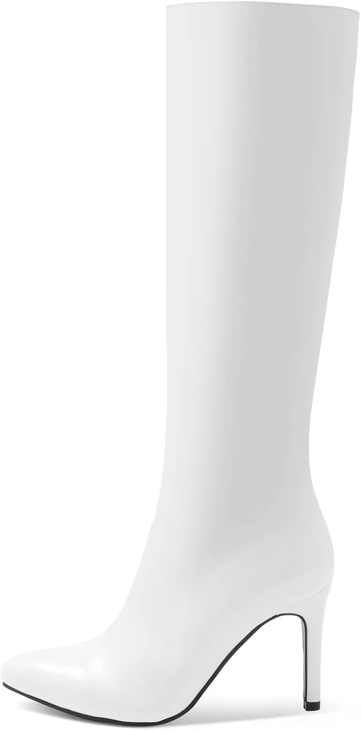 Shoe'N Tale Women's Knee High Boots Pointed Toe Stiletto High Heel Long Boots Side Zipper Tall Boots
