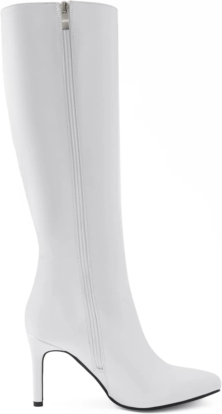 Shoe'N Tale Women's Knee High Boots Pointed Toe Stiletto High Heel Long Boots Side Zipper Tall Boots