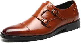 Single Season Formal Shoes for Men Slip On Monk Strap Cap Toe Black Burnished Toe PU Leather Rubber Sole Resistant Non Slip Low Top Anti-Slip Casual Very Popular Among Young People (Colo