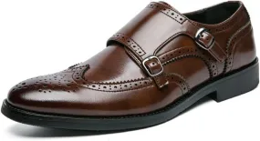Single Season Shoes Dress Oxford for Men Slip On Monk Strap Brogue Embossed Wing tip PU Leather Rubber Sole Low Top Slip Resistant Block Heel Outdoor Very Popular Among Young People (Col Brown