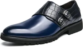 Single Season Shoes Dress Oxford for Men Slip On Two Tone Double Monk Strap Vegan Leather Anti-Slip Low Top Slip Resistant Outdoor Very Popular Among Young People (Color : Blue, Size :