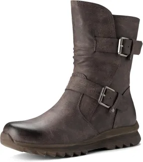 Women's Biker Boots Motorcycle Boots Buckle Mid Calf Boots Low Heel Combat Riding Military Boots for Women