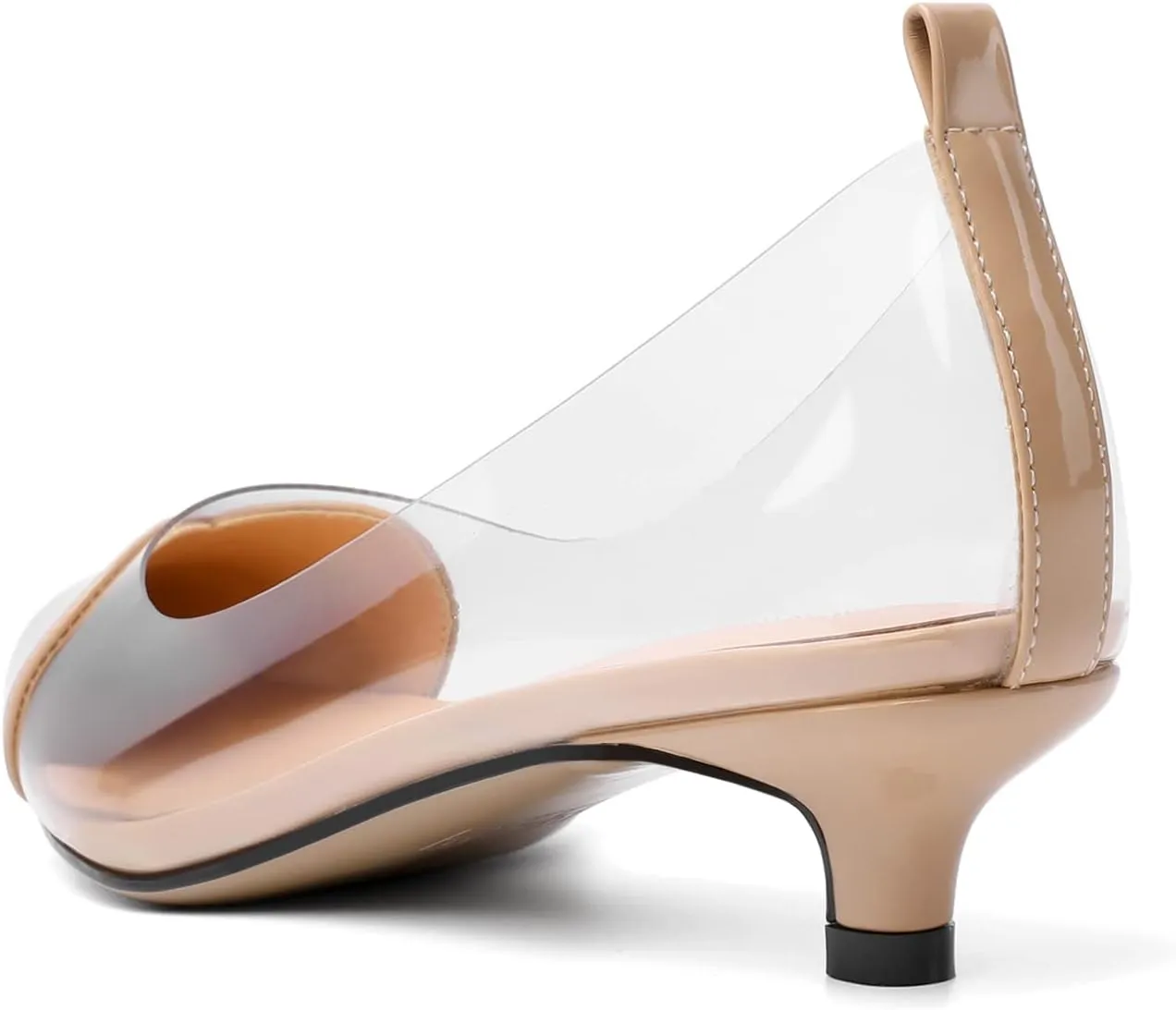 YODEKS Women Clear Heels Low Kitten Heel Pumps Slip On 1.5 Inch Pointed Cap Toe Dress Shoes