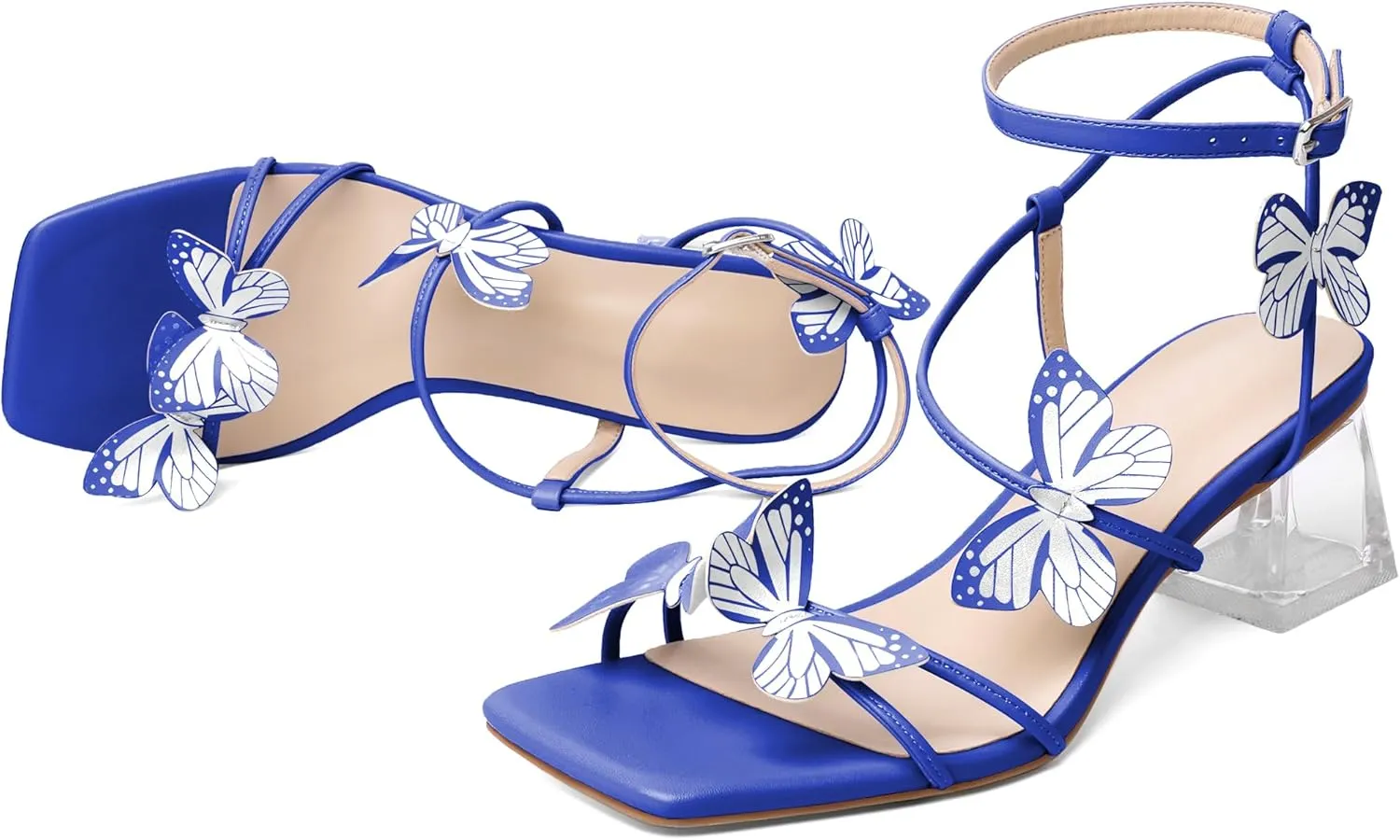 Zamikoo Women's Heeled Sandals Square Open Toe Ankle Strap Block Heels Strappy Clear Heels Chunky Low Heels
