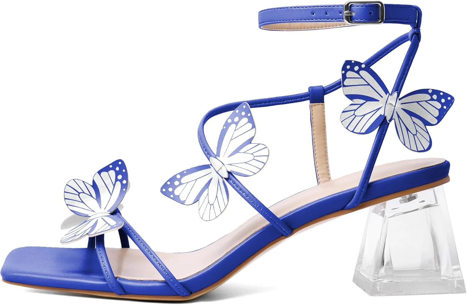 Zamikoo Women's Heeled Sandals Square Open Toe Ankle Strap Block Heels Strappy Clear Heels Chunky Low Heels