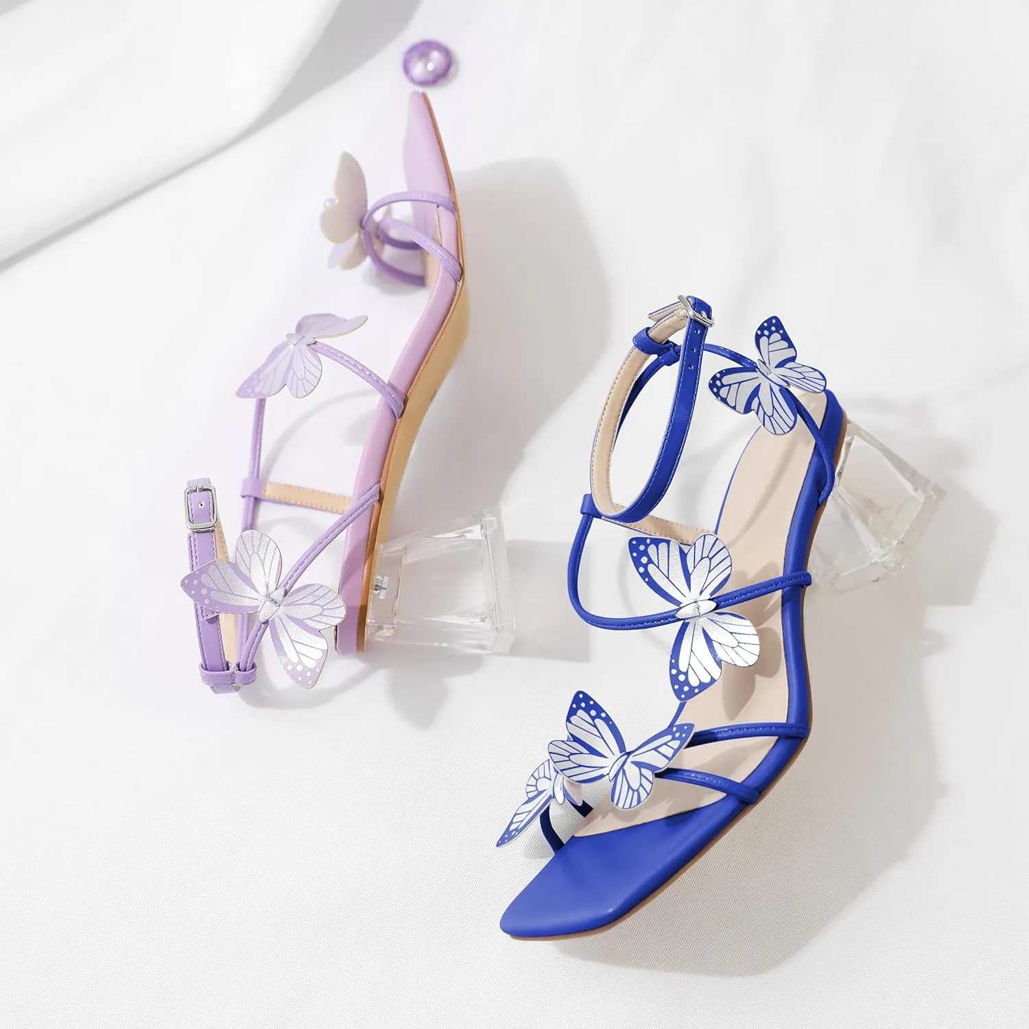 Zamikoo Women's Heeled Sandals Square Open Toe Ankle Strap Block Heels Strappy Clear Heels Chunky Low Heels