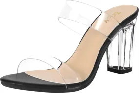 ZriEy Women's Chunky Block Open Toe Mid High Heeled Sandals Two Strap Slip on Heels Slide Sandals for Party Wedding Dress Dating Daily Pumps Shoes